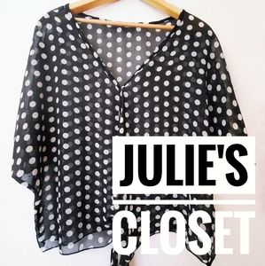 *NEW* Black & White Polka Dot Sheer Spring Short-Sleeve Woven/Coverup, XL